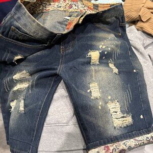 QIMU The Fashion Jeans Men Denim Shorts Size XXL Factory destroyed Bleached